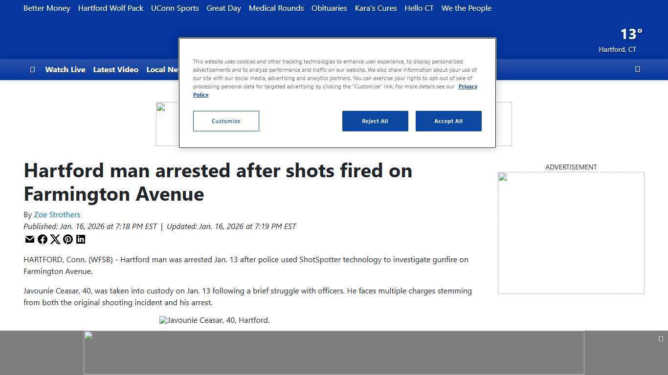 Hartford man arrested after shots fired on Farmington Avenue