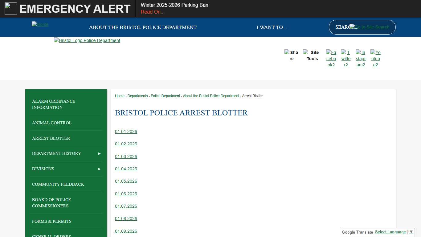 Bristol Police Arrest Blotter | Bristol, CT - Official Website